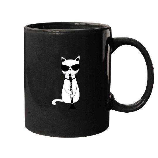 Funny Cat Wearing Sunglasses Playing Oboe Mugs