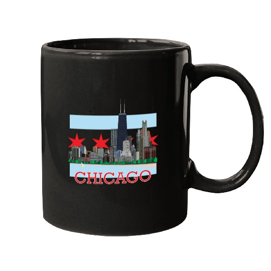 Chicago Skyline and Flag Mugs