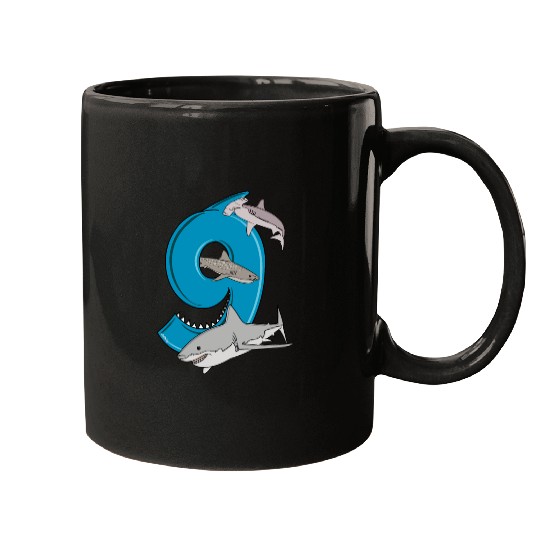 9th Birthday Mugs Boys Great White Shark