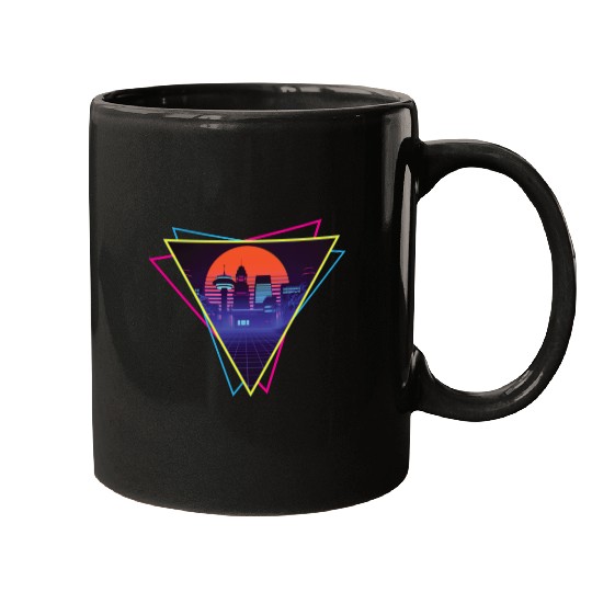future city synthwave Mugs