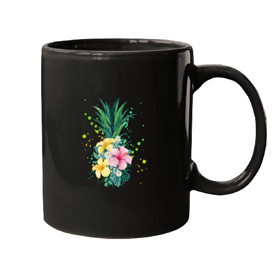 Hawaii Flower Pineapple Art Vacation Mugs