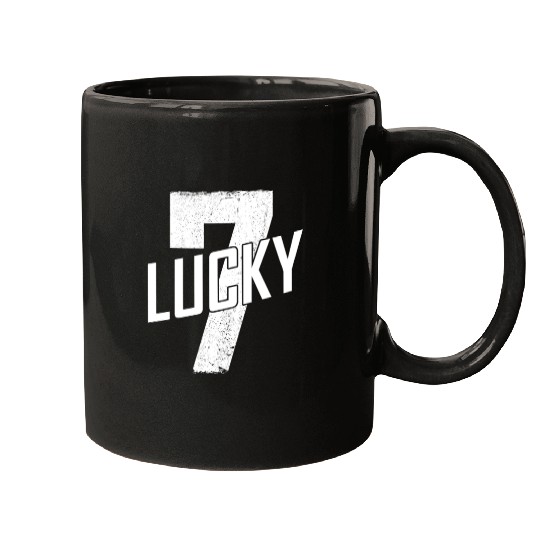 Lucky Seven Distressed In White Lucky Number 7 Mugs