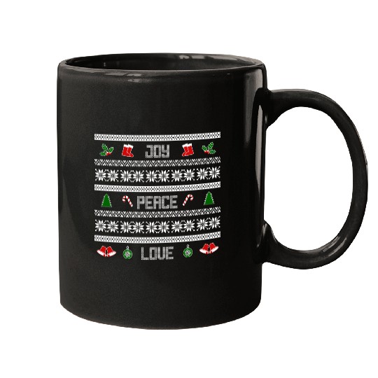 65 MCMLXV JOY PEACE LOVE CHRISTMAS SWEATER DESIGN Mugs