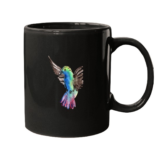 Colorful Watercolor Hummingbird flying pink Mugs