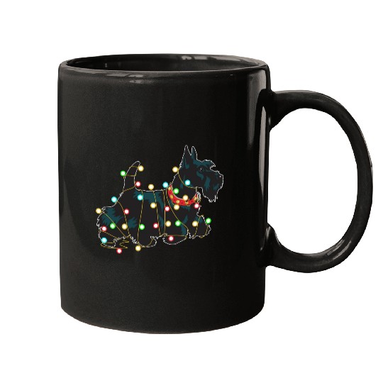 Christmas Lights Scottie Dog Lover Funny Xmas Gift Mugs