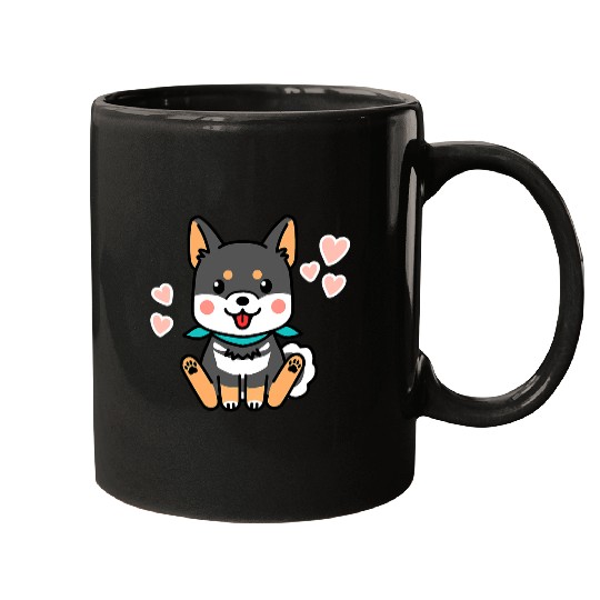 Black Shiba Inu Valentines Day Kawaii Japanese Dog Mugs