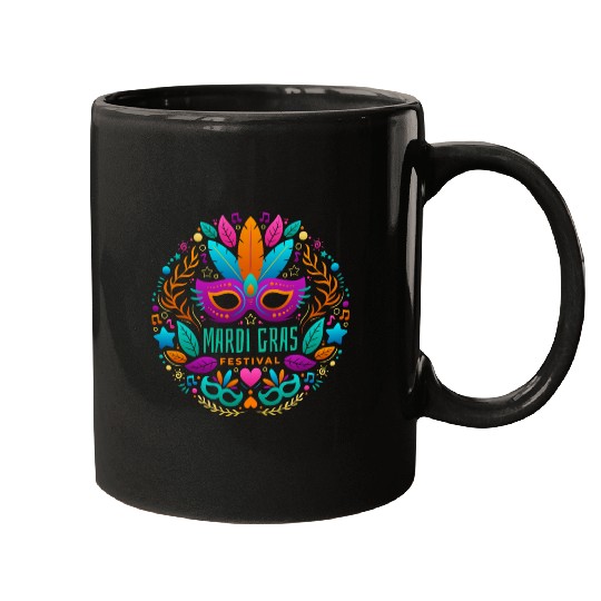 Mardi Gras Gift Mugs Beads Mask Feathers