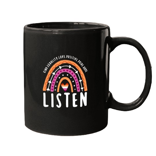 Listen Lesbian Pride Rainbow Mugs