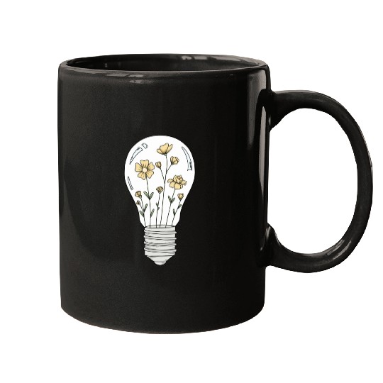 Light Bulb with Yellow Flowers Mugs