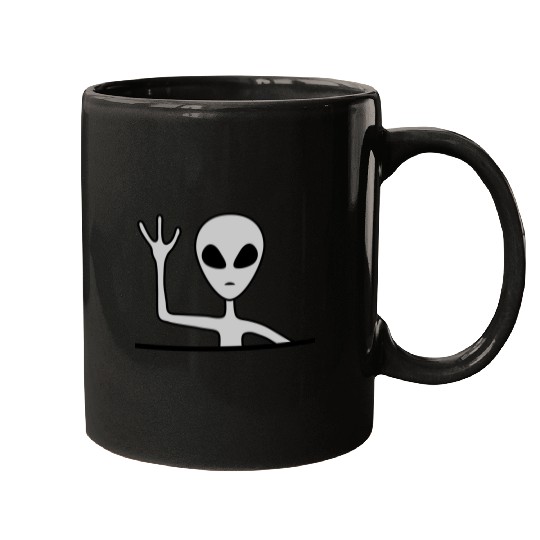 Gray male alien waving Mugs