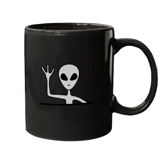 Gray male alien waving Mugs