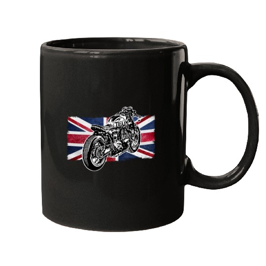 Cafe Racer Bike, Distressed UK Flag Vintage Ride Mugs