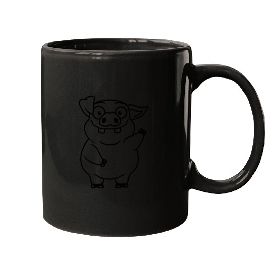 cartoon waving funny pig Mugs