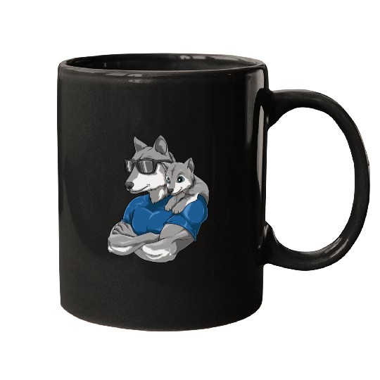 Strong Wolf with Wolf Child for a Wolf lover Mugs