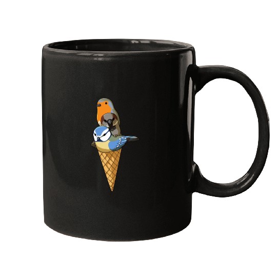 Funny Birds Ice Cream Robin, Blue Tit and House Mugs