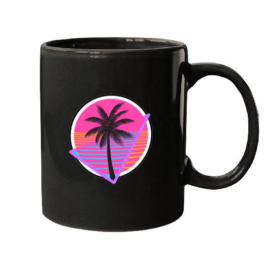Neon Sunset Palm Tree Mugs
