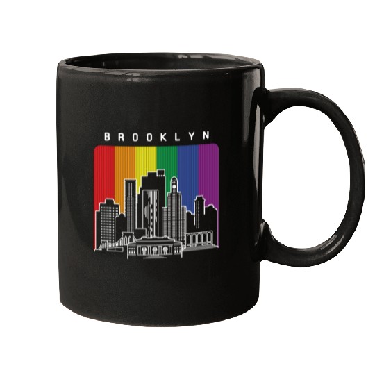 Brooklyn New York Skyline Rainbow Flag Mugs
