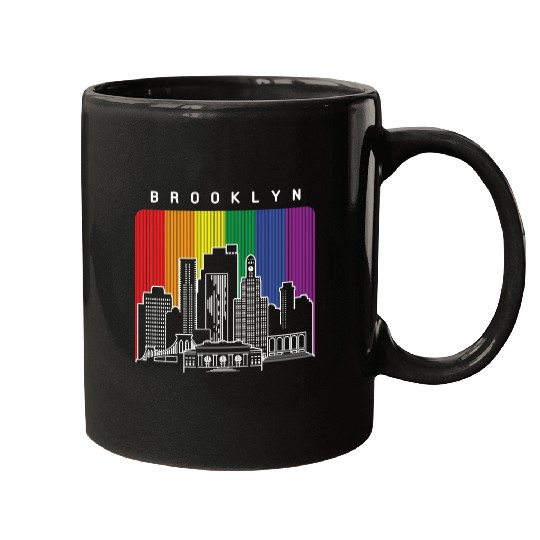 Brooklyn New York Skyline Rainbow Flag Mugs