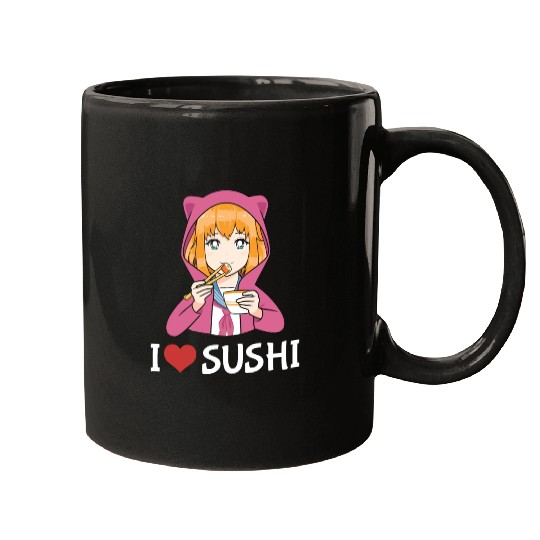 Kawaii Anime Girl I Love Sushi Mugs