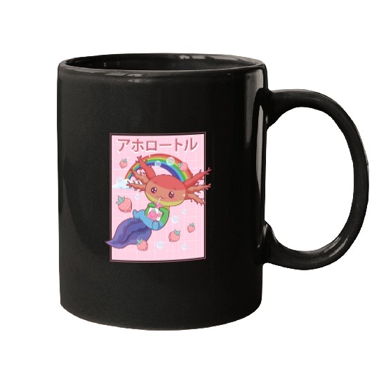 Kawaii Axolotl Strawberry Milk Gay Pride Mugs