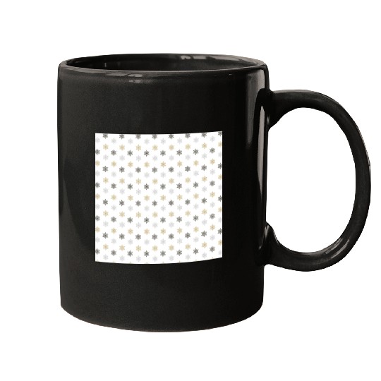 Modern Snowflakes Pattern White Gold Mugs