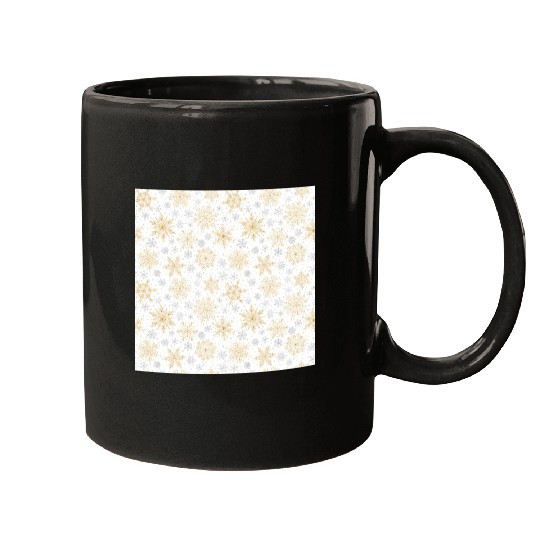 Modern Snowflakes Pattern White Gold Mugs