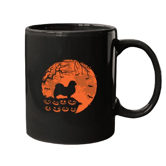 Tibetan Spaniel And Moon Halloween Funny Dog Lover Mugs