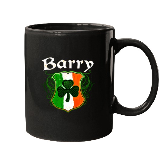Barry Irish Surname Ireland Flag Shield Shamrock Mugs
