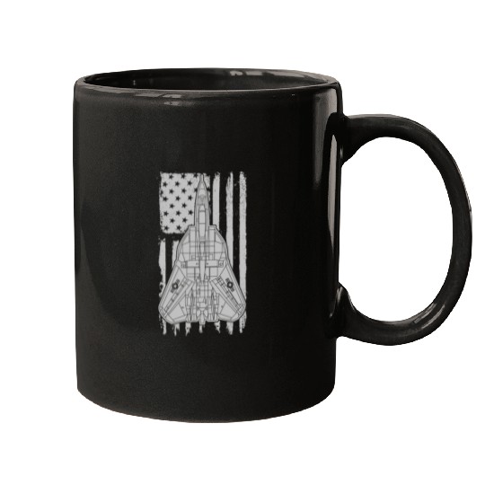 F-14 Tomcat Fighter Jet Airplane American Flag F14 Mugs