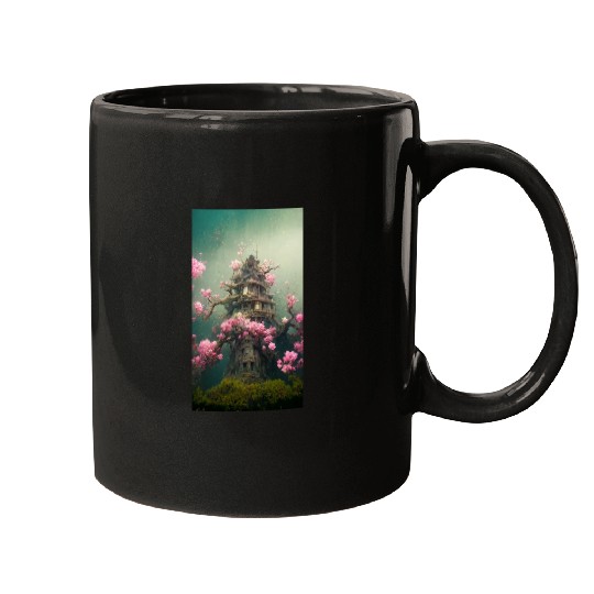 Underwater Sakura Temple Mugs