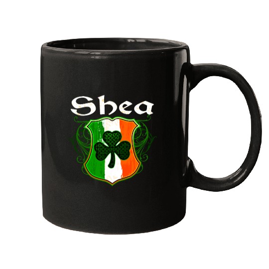 Shea Irish Surname Ireland Flag Shield Shamrock Mugs