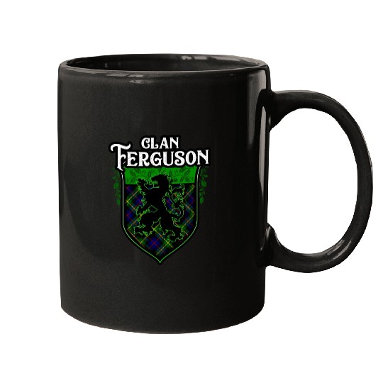 Clan Ferguson Scottish Tartan Rampant Lion Celtic Mugs