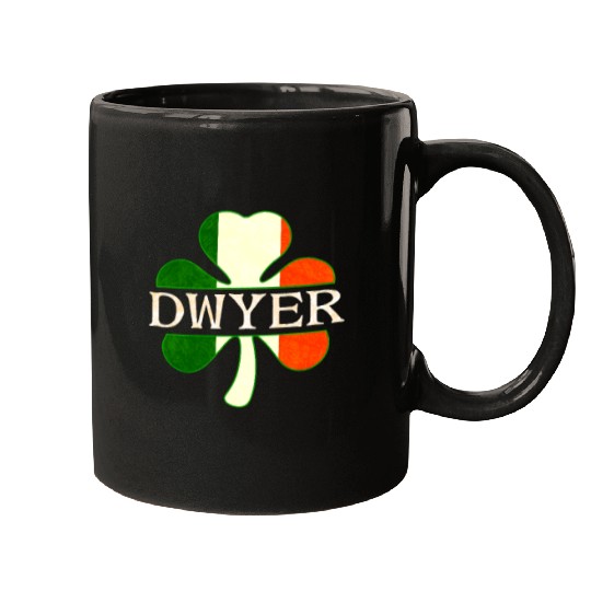 Dwyer Irish Surname Ireland Flag Shamrock Mugs