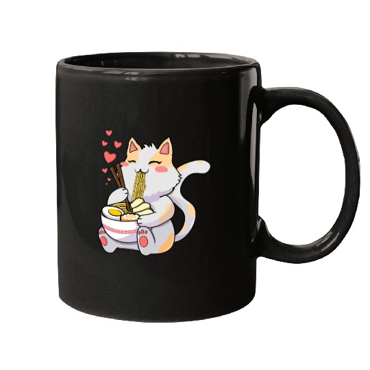 Funny Kawaii Cat Eating Ramen - Kawaii Neko Cat Mugs