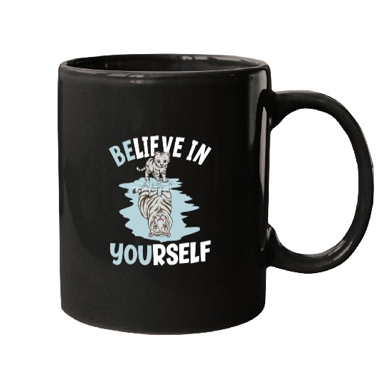 Believe In Yourself White Tiger Mirror Reflection Mugs