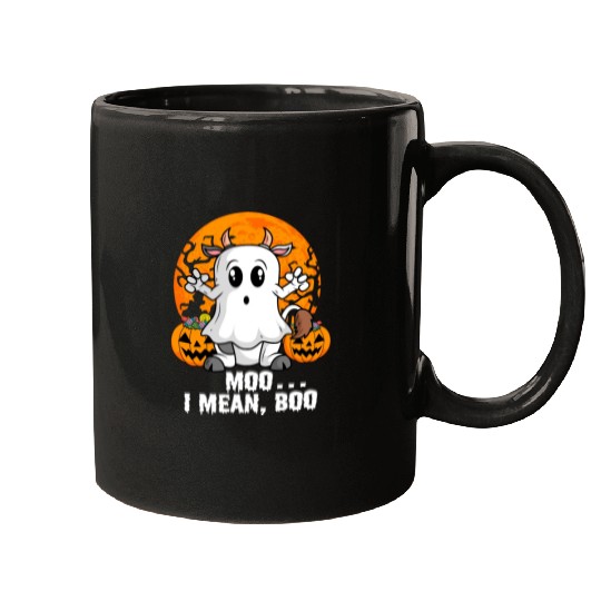 Moo I Mean Boo Cow Pumpkin Head Ghost Halloween Mugs