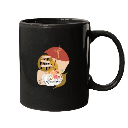 Fall September white pumpkin abstract Mugs