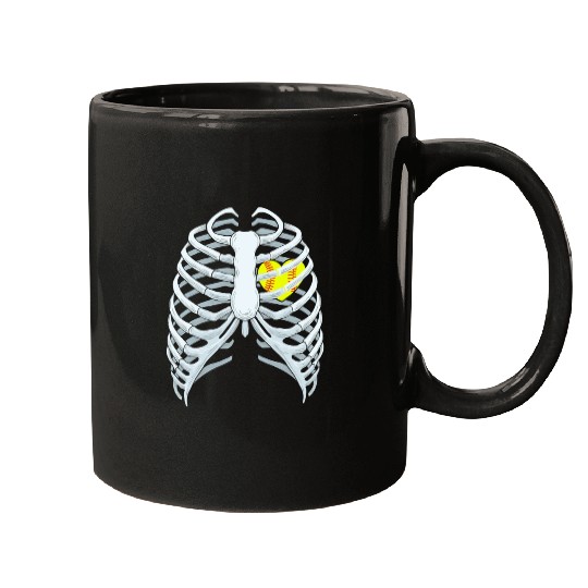 Funny Softbal Heart Skeleton Rib Cage Halloween Mugs