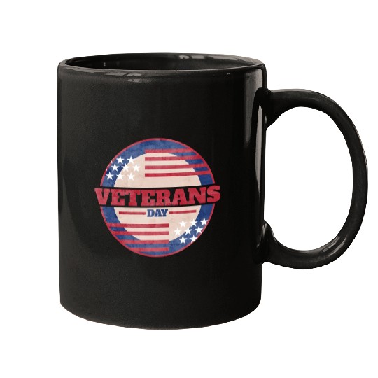 US Flag Round Logo For Veterans Day Mugs