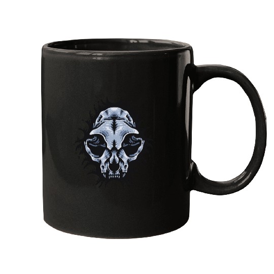 Cat Skull Bursting out gray scale oddities Mugs