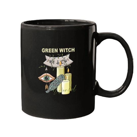 Retro Green Witch World Halloween Mugs