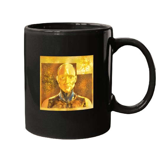 Golden Android Confused and Concerned Abstract Mugs