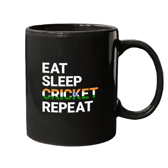 Eat Sleep Cricket Repeat IND Flag Sports Gift Mugs
