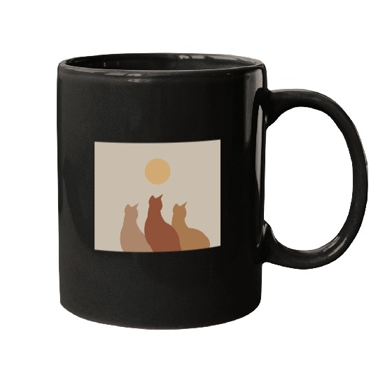 Abstract Boho Cats Relaxed Aesthetic Beige Minimal Mugs