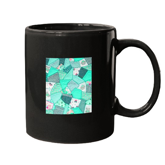 Green Baby Patchwork Sarilmak Pattern Teddy Bear Mugs