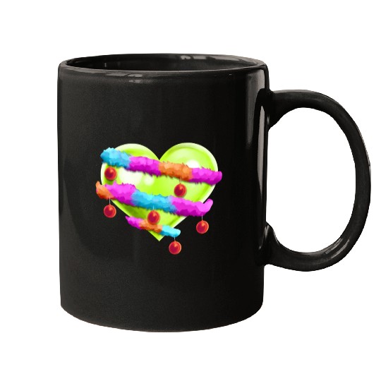 Green Heart With Garland And Christmas Tree Balls Mugs
