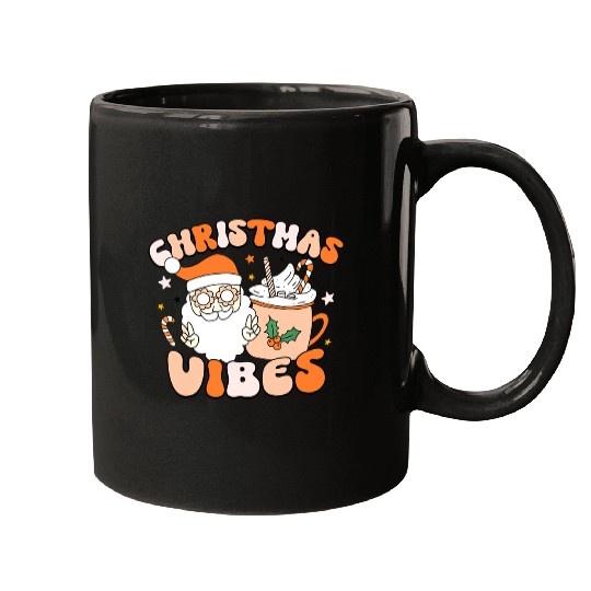 Retro Groovy Christmas Vibes Cute Santa Claus Xmas Mugs