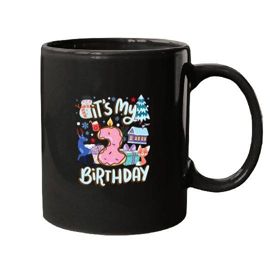 It's My 2 Birthday Snowman Holiday Donut Winter Mugs