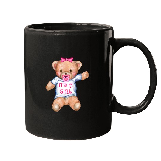 It's A Girl Teddy Bear with Pacifier Mugs