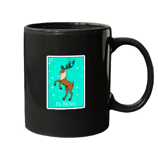 El Reno Reindeer Card Mexican Lottery Christmas Mugs